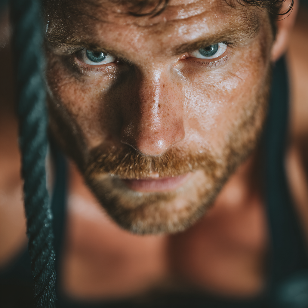 Athletic man doing workout with focused determination and strong mindset